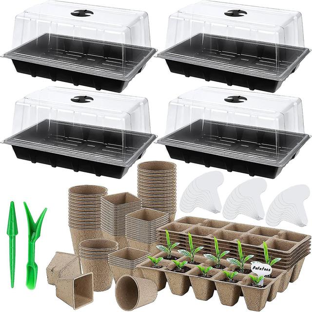 Kryc-hahood 4 Pack Seed Starter Tray Set Plants Growing Trays Peat Pots For Seedlings With Seed Starter Pots, Plastic Germination Tray, Plant Labels, on Productcaster.