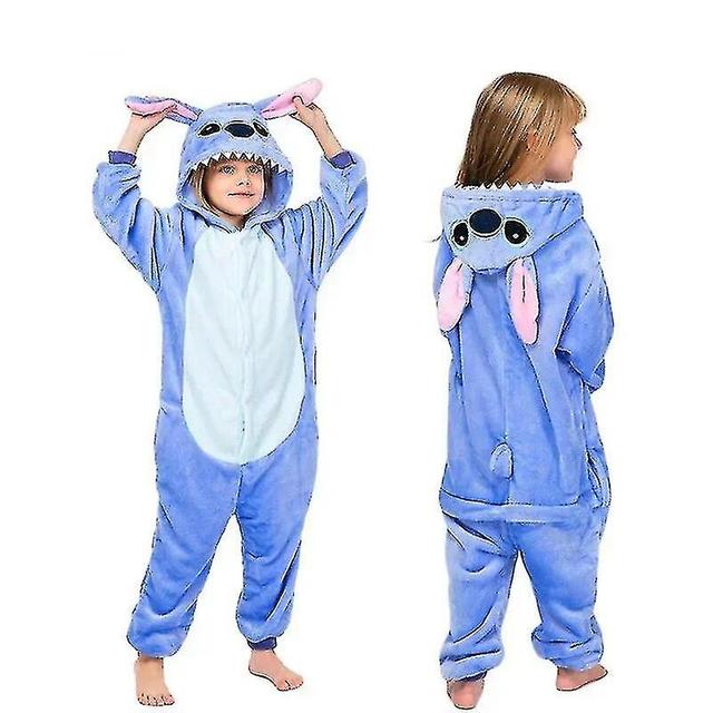 Disney Lilo Stitch One-piece Pajamas Children Plush Kigurumi Onesies Winter Warm Clothes Christmas G 2 100CM(3-4T) on Productcaster.