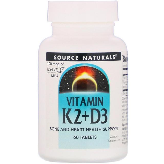 Source Naturals Lähde Naturals, K2 + D3-vitamiini, 100 mcg, 60 tablettia on Productcaster.