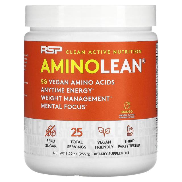 RSP Nutrition, AminoLean, 5 g Vegan Amino Acids + Anytime Energy, Mango, 8.29 oz (235 g) on Productcaster.