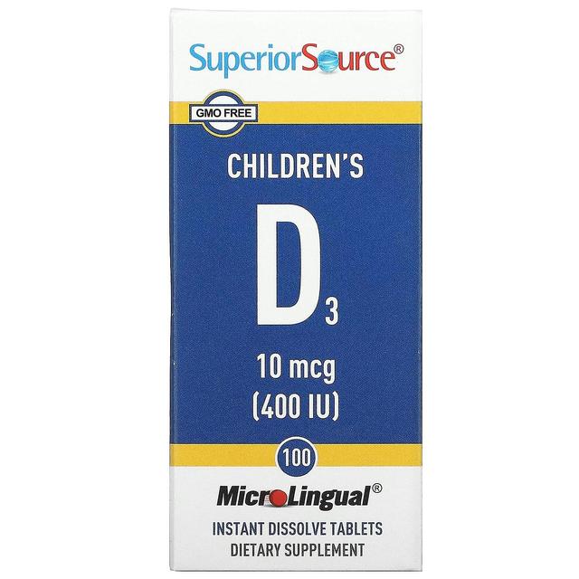 Superior Source, Børns D3, 10 mcg (400 IE), 100 MicroLingual Instant Dissolve Tabletter on Productcaster.