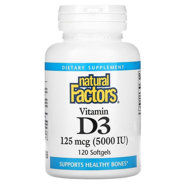 Natural Factors Fattori naturali, vitamina D3, 125 mcg (5.000 UI), 120 softgels on Productcaster.