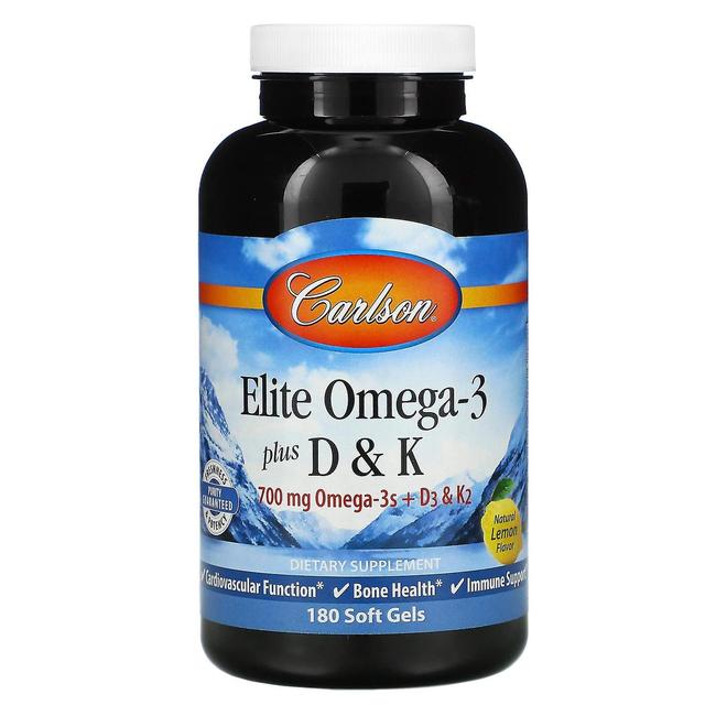 Carlson, Elite Omega-3 Plus D & K, luonnollinen sitruunan maku, 180 pehmeää geeliä on Productcaster.