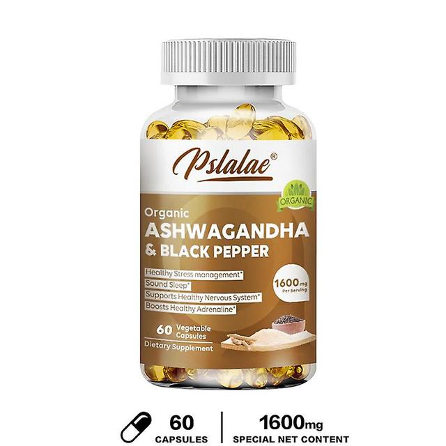 Vorallme Organic Ashwagandha 1600 Mg With Black Pepper Supplement - 120 Capsules - Stress, Mood, Energy & Thyroid Support Supplement 60 Capsules on Productcaster.