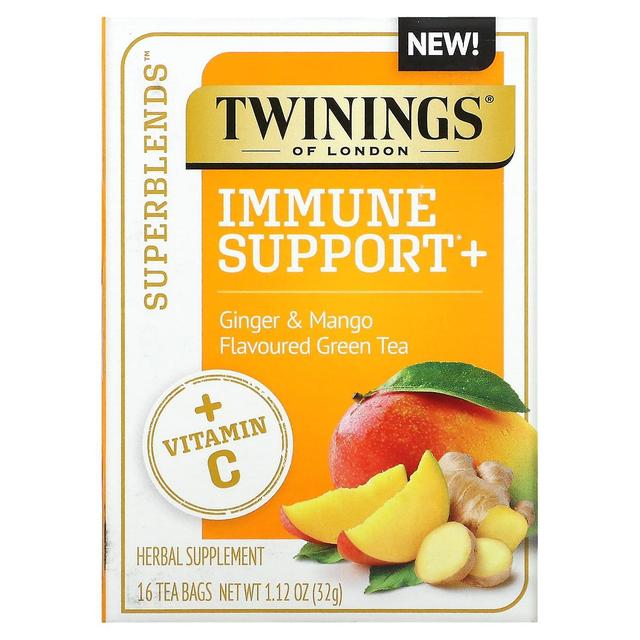 Twinings, Immune Support+ Green Tea, Ginger & Mango, 16 Tea Bags, 1.12 oz (32 g) on Productcaster.