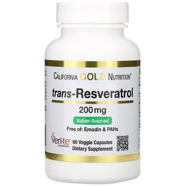 California Gold Nutrition Californien Guld Ernæring, Trans-Resveratrol, Italiensk Fremskaffet, 200 mg, 60 Veggie on Productcaster.