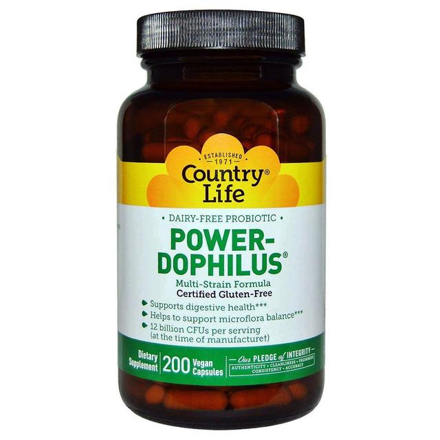 Country Life Vida no campo, probiótico sem laticínios, Power-Dophilus, 200 cápsulas veganas on Productcaster.