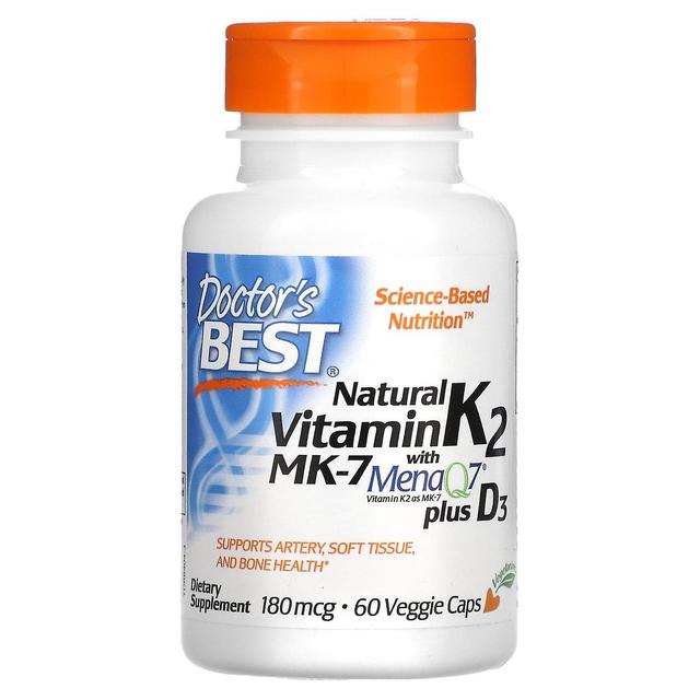 Doctor's Best, Natuurlijke Vitamine K2 MK-7 met MenaQ7 plus D3, 180 mcg, 60 Veggie Caps on Productcaster.