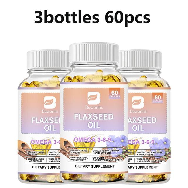 Tib Organic Flaxseed Oil Capsule Omega 3-6-9 For Cardiovascular, Cognitive, Immune Support Healthy Hair, Skin & Nails Plant 3bottles 60pcs on Productcaster.