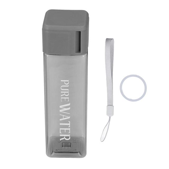 500ml 17oz Water Bottle Transparent Portable Letter Printed Drinking Water Bottle with Wrist Rope Grey on Productcaster.