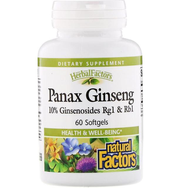 Natural Factors Czynniki naturalne, HerbalFactors, Panax Ginseng, 60 Kapsułki żelowe on Productcaster.