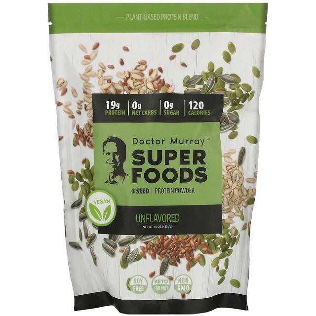 Dr. Murray's, Super Foods, 3 Samen veganes Proteinpulver, geschmacksneutral, 16 oz (453,5 g) on Productcaster.