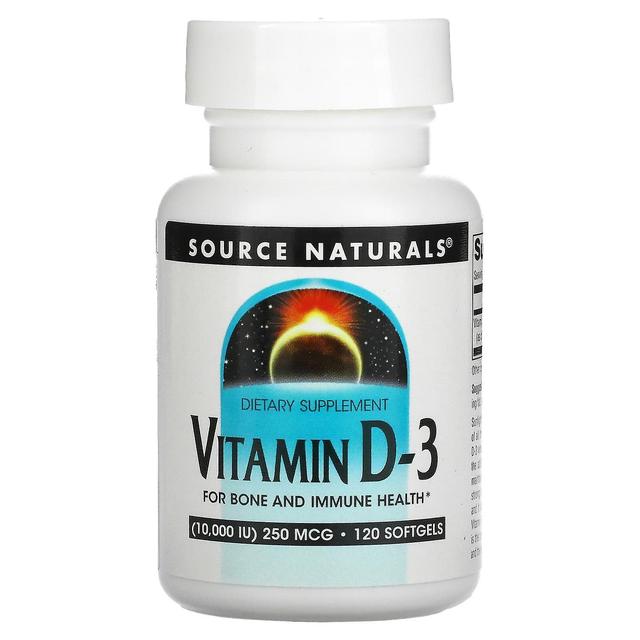 Source Naturals Lähde Naturals, D-3-vitamiini, 10,000 IU (250 mcg), 120 pehmeää geeliä on Productcaster.