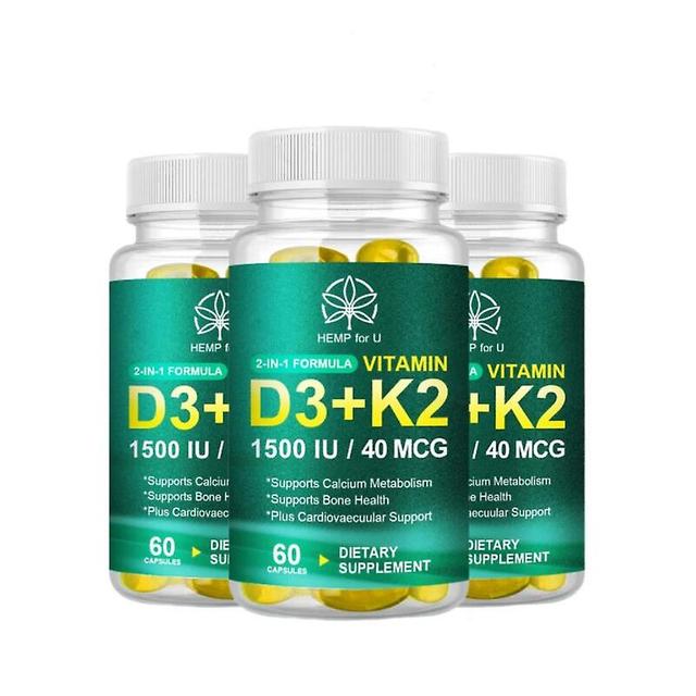 Eccpp 1500iu Vitamin D3k2 Capsules For Promote Calcium Absorption Protect Teeth, Bone And Joint Strengthen Heart Function 3bottle x60pcs on Productcaster.