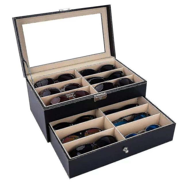 Joy Leather 12 Piece Eyeglasses Storage And Sunglass Glasses Display Drawer ,black on Productcaster.