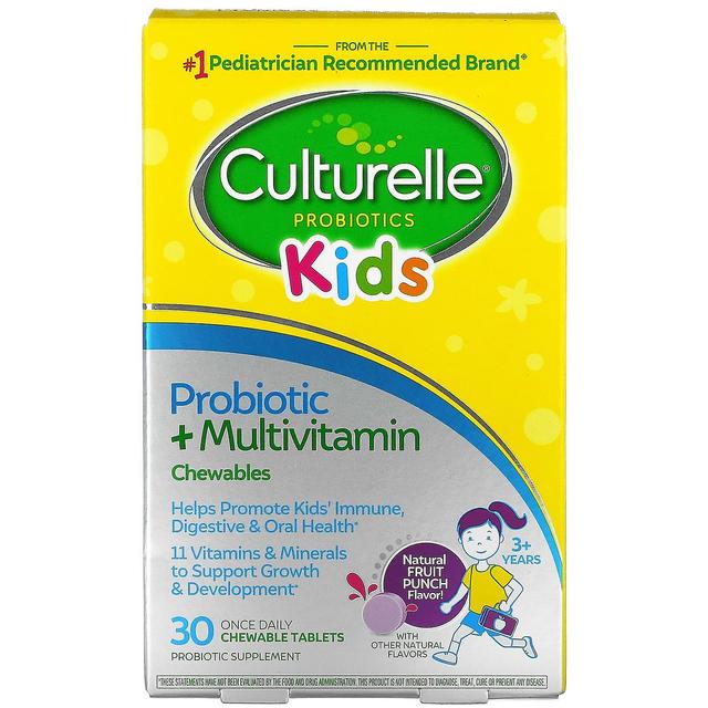 Culturelle, Niños, Probiótico + Multivitamínico Masticable, 3 Años +, Ponche de Frutas Natural, 30 Ta Masticable on Productcaster.