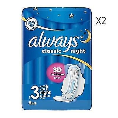 Always Sempre Clássico Noite Proteção 3D 3 Noite 8 Almofadas 2 Packs on Productcaster.