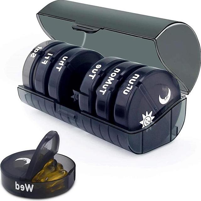 Pill Organizer 7 Days A Week, 2x A Day Large Daily Pill Box For Vitamins, Fish Oil Supplements, Pill Box Bpa Free Easy To Clean 1pc Black on Productcaster.