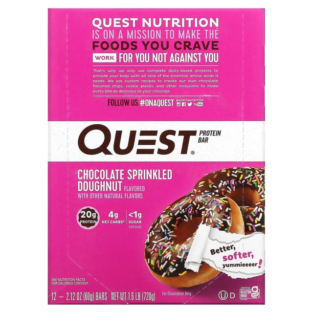 Quest Nutrition, Protein Bar, Donut Polvilhado de Chocolate, 12 Bares, 2,12 oz (60 g) Cada on Productcaster.