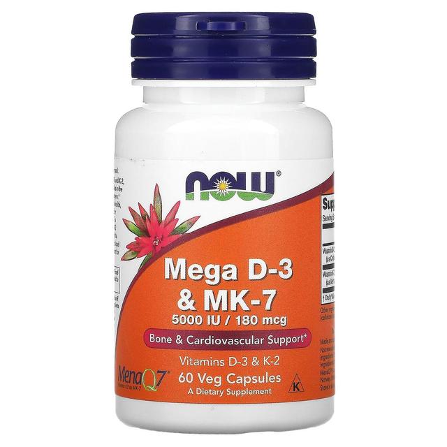 NOW Foods NU Fødevarer, Mega D-3 & MK-7, 180 mcg (5,000 IE), 60 Veg Kapsler on Productcaster.