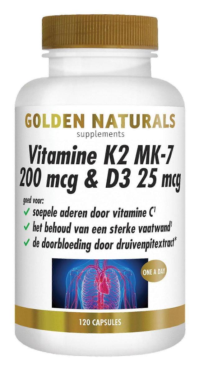 Golden Naturals Vitamín K2 MK-7 200 mcg & D3 25 mcg (120 vegetariánskych kapsúl) on Productcaster.