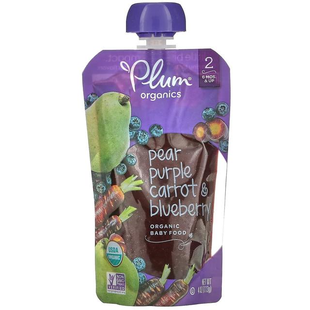 Plum Organics, Organic Baby Food, 6 Mos & Up, Pear, Purple Carrot & Blueberry, 4 oz (113 g) on Productcaster.