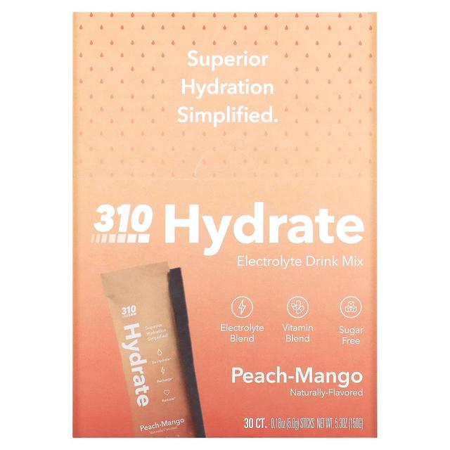 310 Nutrition, Hydrate, Electrolyte Drink Mix, Peach-Mango, 30 Sticks, 0.18 oz (5 g) Each on Productcaster.