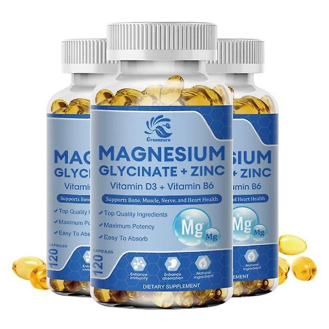 Visgaler 60/120 Pcs Magnesium Glycine Capsules 500mg Dietary Supplement with Zinc,Vitamin D3 B6 Non-GMO Veggie Capsules 3 Bottle 120 pills on Productcaster.