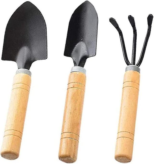 3pcs Garden Tool Set Garden Tools Yard Hand Tools Metal Wooden Handle Miniature Garden Rake (black) on Productcaster.