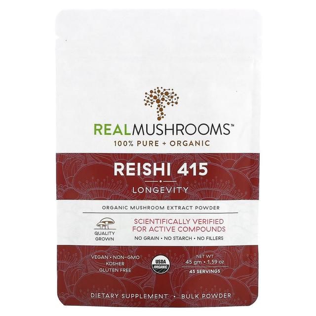 Real Mushrooms Echte champignons, Reishi 415, Organisch Champignon Extract Poeder, 1.59 oz (45 gm) on Productcaster.