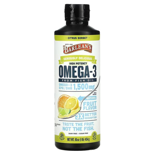 Barlean's, Seriously Delicious, Omega-3 Fish Oil, Citrus Sorbet, 1,500 mg, 16 oz (454 g) on Productcaster.