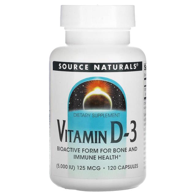 Source Naturals Kilde Naturals, D-vitamin D-3, 125 mcg (5.000 IE), 120 kapsler on Productcaster.