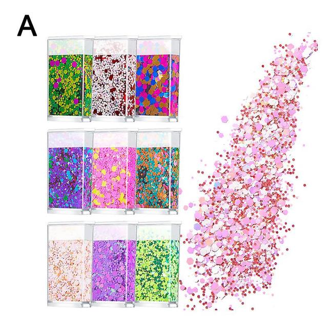 Realove 9 Pcs/12 Pcs Flocons D’ongles Couleur Vibrante Accrocheur Facile Application 3D Nail Glitter Flocons pour Maquillage A on Productcaster.