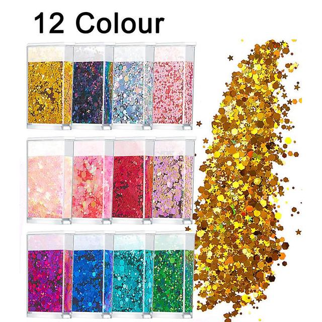 Realove 9Pcs/12Pcs Nail Flakes Vibrant Color Eye-catching Easy Application 3D Nail Glitter Flakes for Makeup 12 Colour on Productcaster.