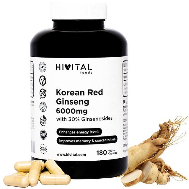 Hivital Panax Korean Red Ginseng 6000 mg. 180 c vegan capsules for 6 months of treatment on Productcaster.