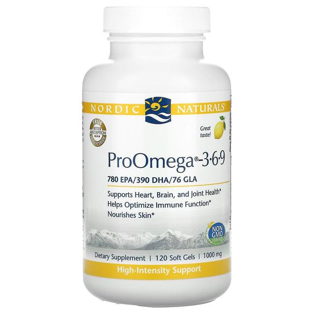 Nordic Naturals, ProOmega 3-6-9, Limão, 1000 mg, 120 géis moles on Productcaster.