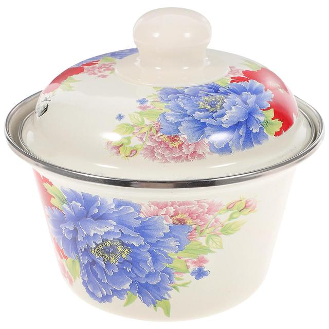 Enamel Bowl With Lid Kitchen Enamelware Salad Bowl Soup Bowl Enamel Washing Basin As Shown 14X14CM on Productcaster.