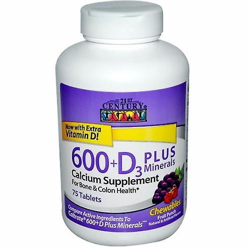 21st Century Cálcio do século 21 600 + Vitamina D3 com minerais Mastigam, 75 Abas Mastigáveis (Pacote de 2) on Productcaster.