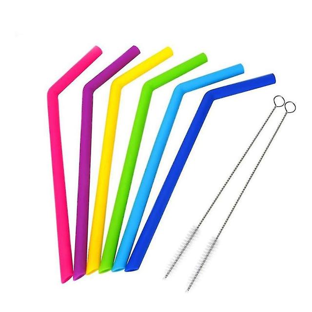 6pcs Drinking Silicone Straws Set With Brushes Reusable Washable Bent Supply City on Productcaster.