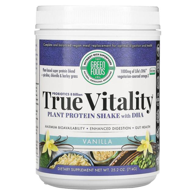 Green Foods Corporation, True Vitality, Plant Protein Shake with DHA, Vanilla, 25.2 oz (714 g) on Productcaster.