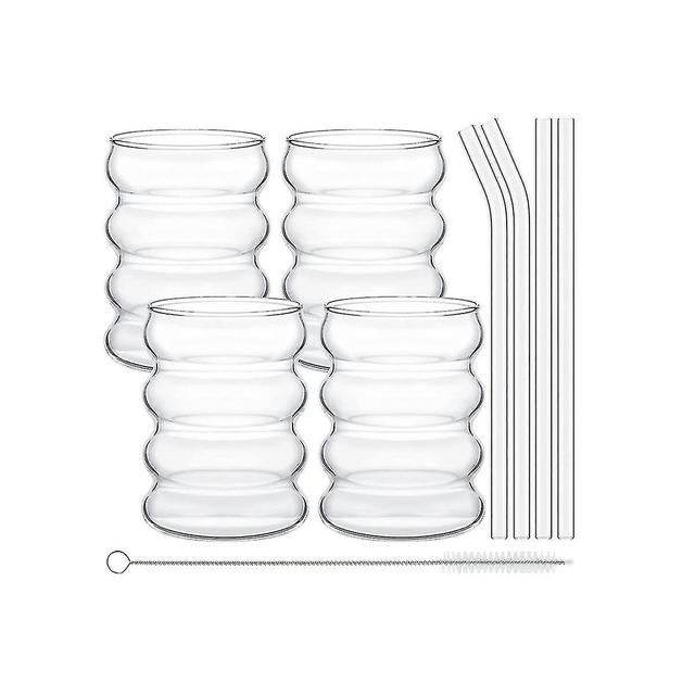 4pack Glasses Cute Ripple Retro Glass With Straw Ribbed Glassware Kit Juice Set on Productcaster.