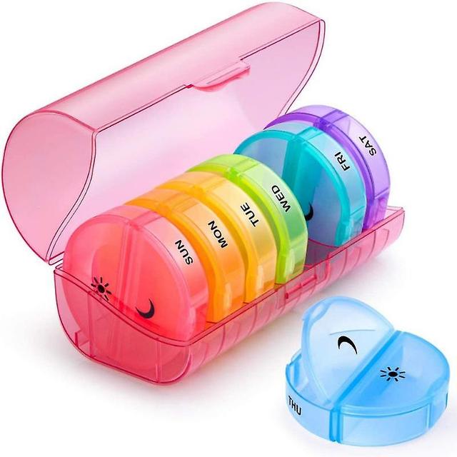 Pill Organizer, Large Capacity 7 Days Pill Box For Pills/vitamins/fish Oil/supplements pink on Productcaster.