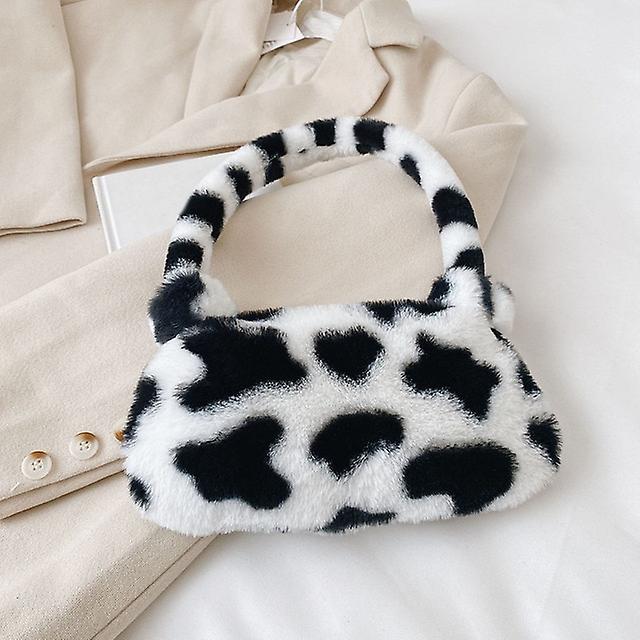 Mini Bolsas De Ombro Femininas Com Estampa De Vaca, Bolsas Axilas De Pelcia Padro Leopardo Zebra Sacolas Macias Bolsas Pequenas, Moda Inverno White on Productcaster.