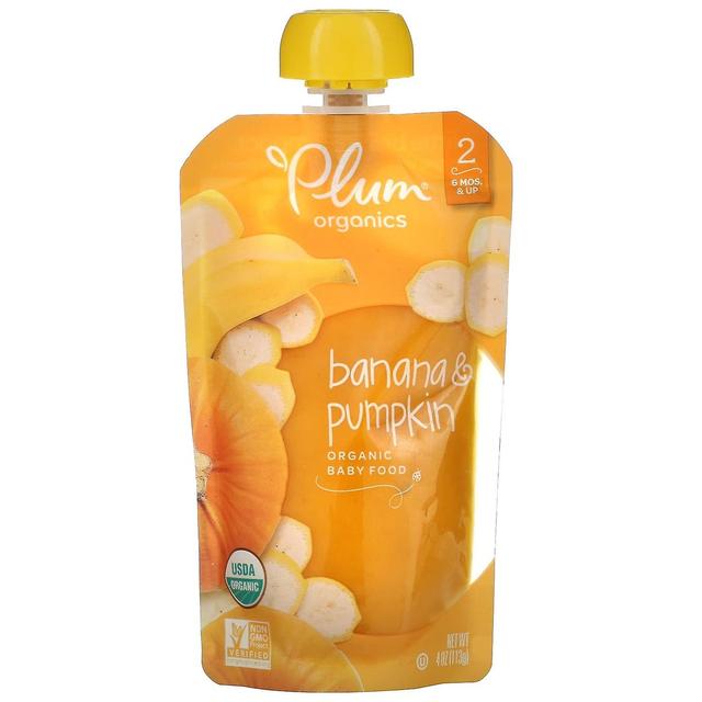 Plum Organics Orgânicos de Ameixa, Alimentos Orgânicos para Bebês, 6 Mos & Up, Banana e Abóbora, 4 oz (113 g) on Productcaster.