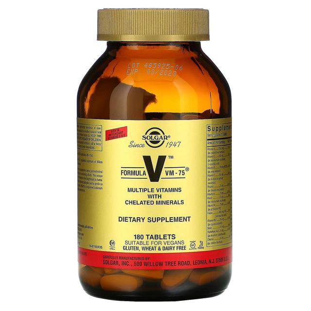 Solgar, Formula V, VM-75, Vitamine multiple con minerali chelati, 180 compresse on Productcaster.