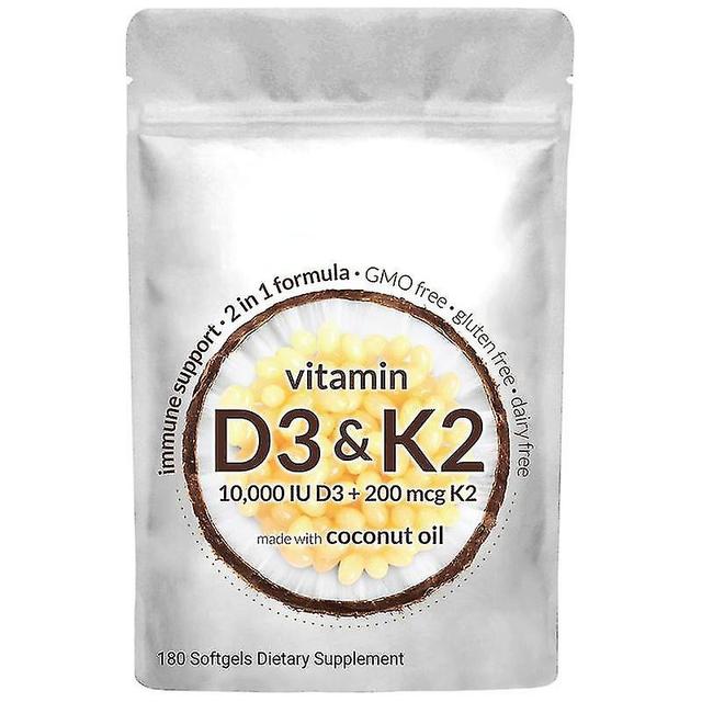 Ycxpy Vitamín D3 a K2 doplnok mäkké gély, vitamín D3 10000 IU s K2 200 mcg, K2 MK-7 s vitamínovým doplnkom D3, podpora imunitného, 180 mäkkých gélo... on Productcaster.