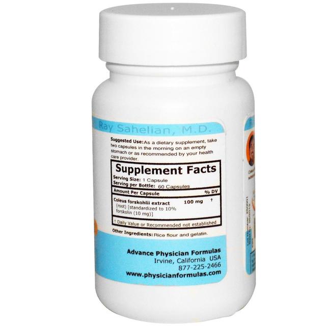 Advance Physician Formulas Vorschussarzt Formeln, Forskolin, Coleus Forskohlii Extrakt, 100 mg, 60 Cap on Productcaster.