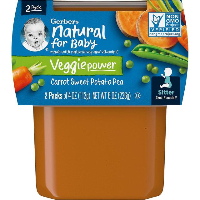 Gerber, Natural for Baby, Veggie Power, 2nd Foods, Carrot Sweet Potato Pea, 2 Pack, 4 oz (113 g) Eac on Productcaster.