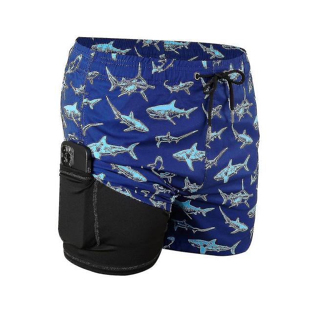 Szmtcv Double Layer Swimming Trunks Breathable Skin-friendly Board Shorts For Male Dark Blue Shark XXL on Productcaster.