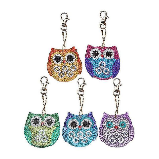 Cinq pices hibou bricolage diamant peinture porte-cls eau diamant peinture broderie porte-cls double face diamant pendentif artisanat eau diamant on Productcaster.